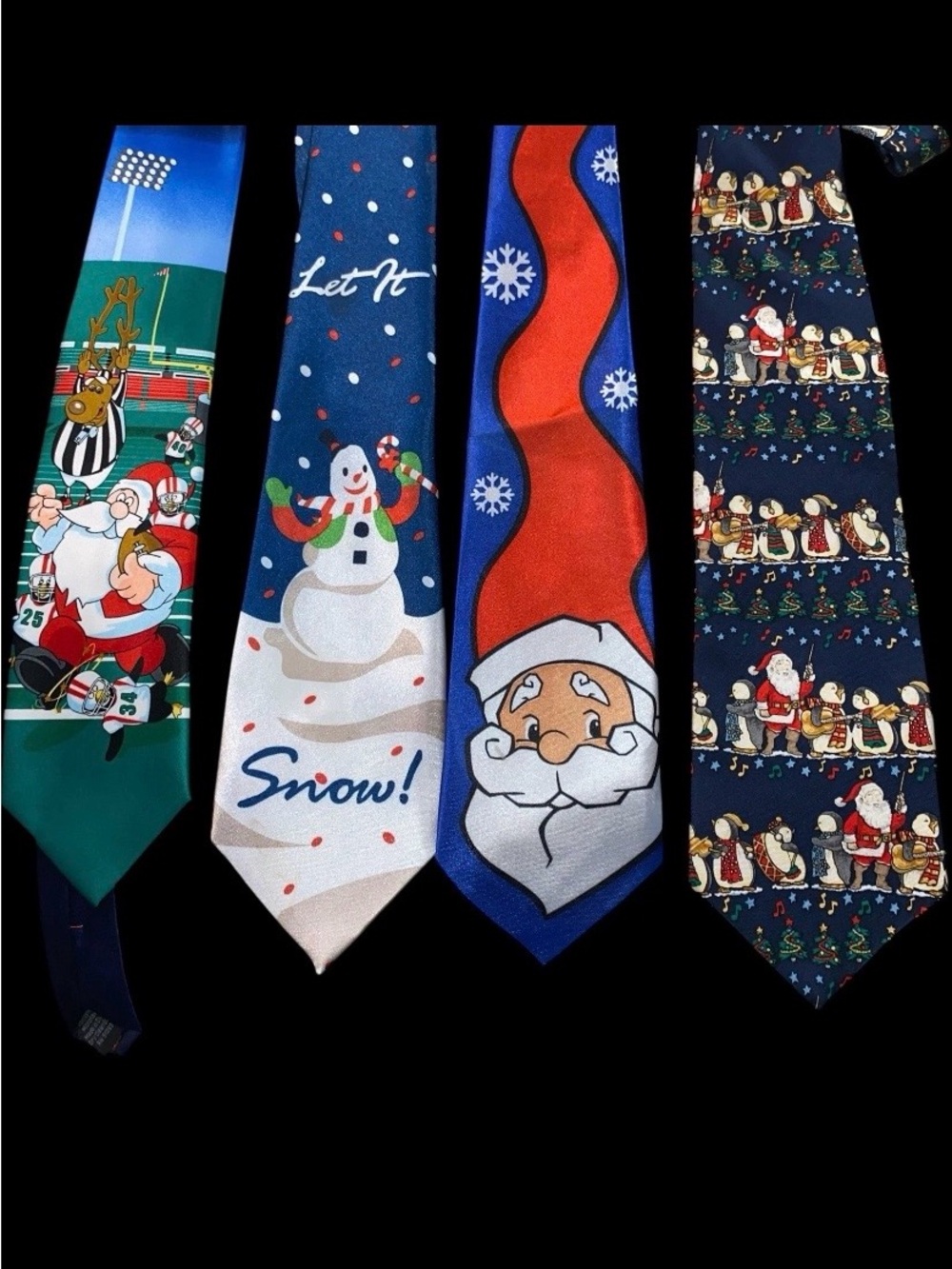 LOT of 4 Holiday Men's Necktie CHRISTMAS Snow FOOTBALL SANTA Reindeer Player